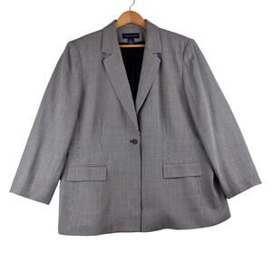 Preston & York One Button Suit Coat Blazer Women 18 Houndstooth Wool Rayon Lined